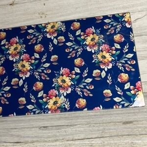 Glass Cutting Board for Rolling Dough Hors D’oeuvres Floral Artwork  11.75”x7.5”